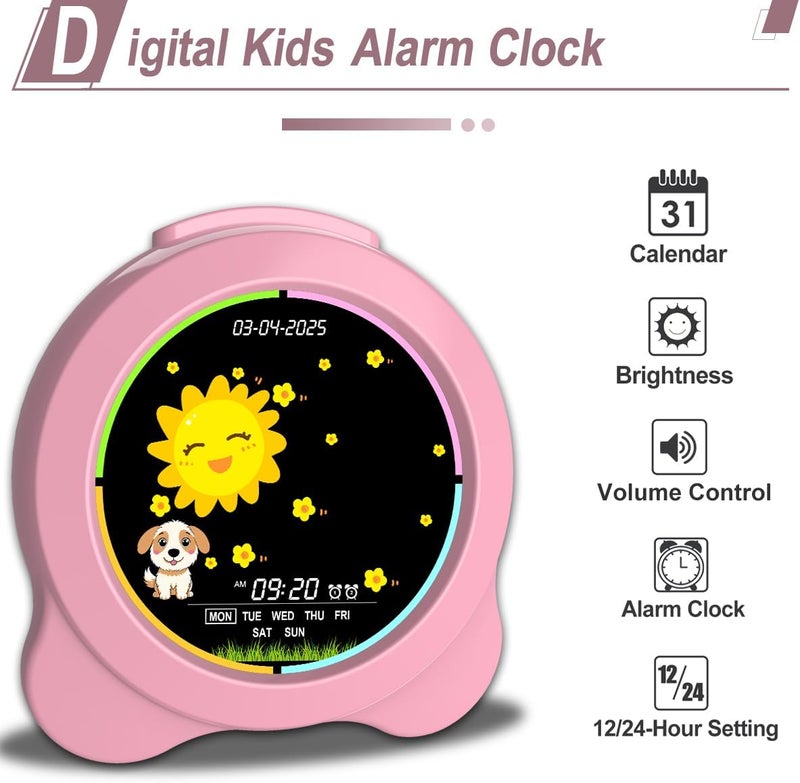 Sinoviwe Kids Alarm Clock Sun & Moon LED Display with Day & Date OK to Wake Clock with Night Light for Kids Children's Sleep Trainer Gift for Boy and Girls (Pink) - Image 5